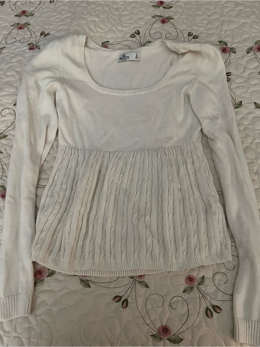 Hollister Cream Cable-Knit Peplum Baby Doll Sweater